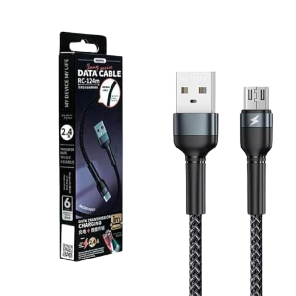 149080 REMAX RC-124m 1m 2.4A USB to Micro USB Fast Charging Data Cable (Black) - Image 1