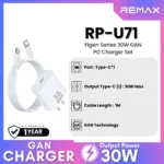 Remax 30W GaN Charger With Type-c to Type-c Cable For IPhone Pixel samsung Rp-u71 Black - Image 2