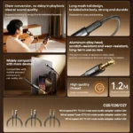 REMAX 1.2m Type-C to 3.5mm Audio Adapter Cable Aluminum Alloy Braided Cord - Image 2