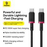Baseus Cable PD 100W For Iphone 15 16 Series Samsung Google Pixel Laptop Macbook Dura series Type-c to Type-c Cable P10377803U01-01
