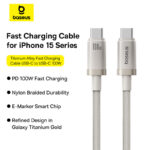 Baseus Cable PD 100W Type-C to Type-C For Iphone 15 16 Series Macbook Samsung Pixel Titanium Alloy Fast Charging Data Cable P10378100G21-00