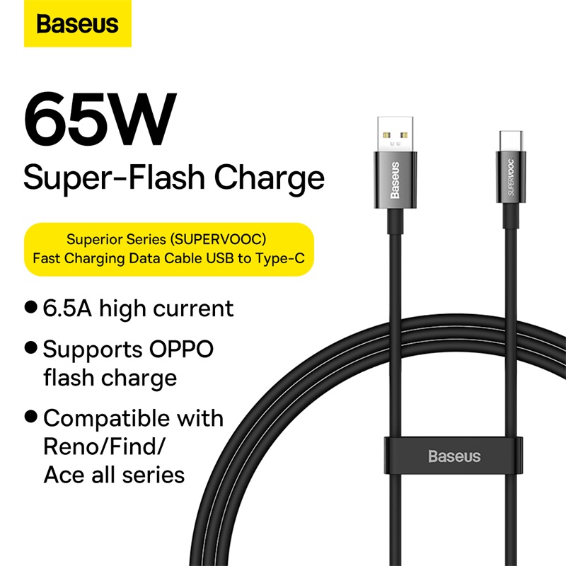 Baseus-Cable-Supervooc-65W-Superior-Series-Fast-Charging-Data-Cable-USB-to-Type-C-Black-1M-13 Baseus Cable Supervooc 65W Superior Series Fast Charging Data Cable USB to Type-C Black 1M - Image 1
