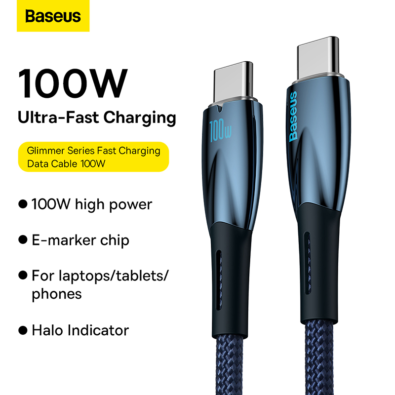 Baseus-Cable-Type-C-to-Type-C-PD-Charging-100W-Glimmer-Series-Fast-Charging-Data-Cable-2m-Blue-For-Phone-Laptop-CADH000803-6 Baseus Cable Type-C to Type-C PD Charging 100W Glimmer Series Fast Charging Data Cable 2m Blue For Phone & Laptop CADH000803 - Image 1
