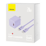 Baseus Charger 20W For Apple Iphone 14 13 12 11 Series GaN5 Fast Charger 1C  CN Set  Black Type-C to iP PD 20W 1m Cable Purple  CCGN040105 - Image 5
