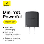 Baseus Charger Palm Series 20W PD Fast Charger  1x Type-c With Type-c to Type-c Cable  P10111603113-01