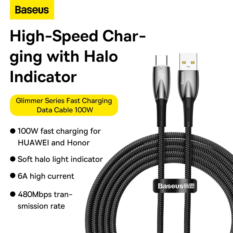 Baseus-Charging-PD-Cable-100W-Glimmer-Series-Fast-Charging-Data-Cable-USB-to-Type-C-100W-2m-Black-CADH000501-1 Baseus Cable PD Charging 100W Glimmer Series Fast Charging Data Cable USB to Type-C 100W 2m Black CADH000501 - Image 1