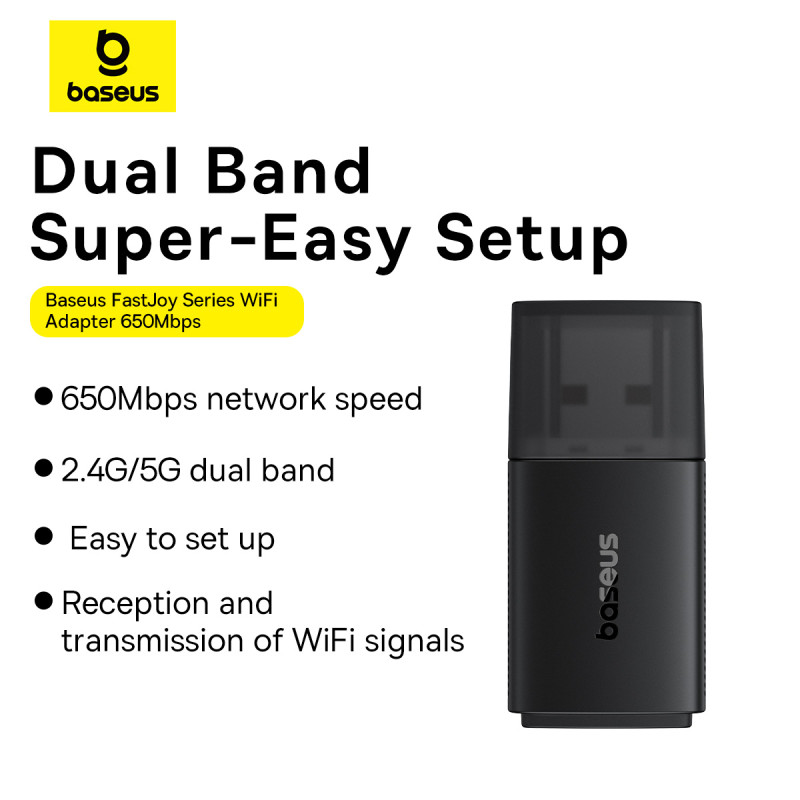Baseus-FastJoy-Series-WiFi-Adapter-650Mbps-Cluster-Black-16 Baseus WiFi Adapter 650Mbps Dual Band FastJoy Series Cluster Black B01317600111-04 - Image 1