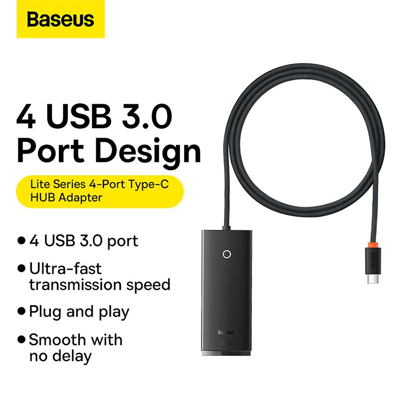 Baseus-Hub-Lite-Series-4-Port-Type-C-HUB-Adapter-4X-USB-3.0-Black-16 Baseus Hub Lite Series 4-Port Type-C HUB Adapter 4X USB 3.0 1M Black WKQX030401 - Image 1