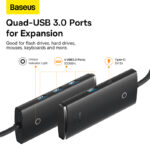 Baseus Hub Lite Series 4-Port Type-C HUB Adapter 4X USB 3.0 1M Black  WKQX030401 - Image 3