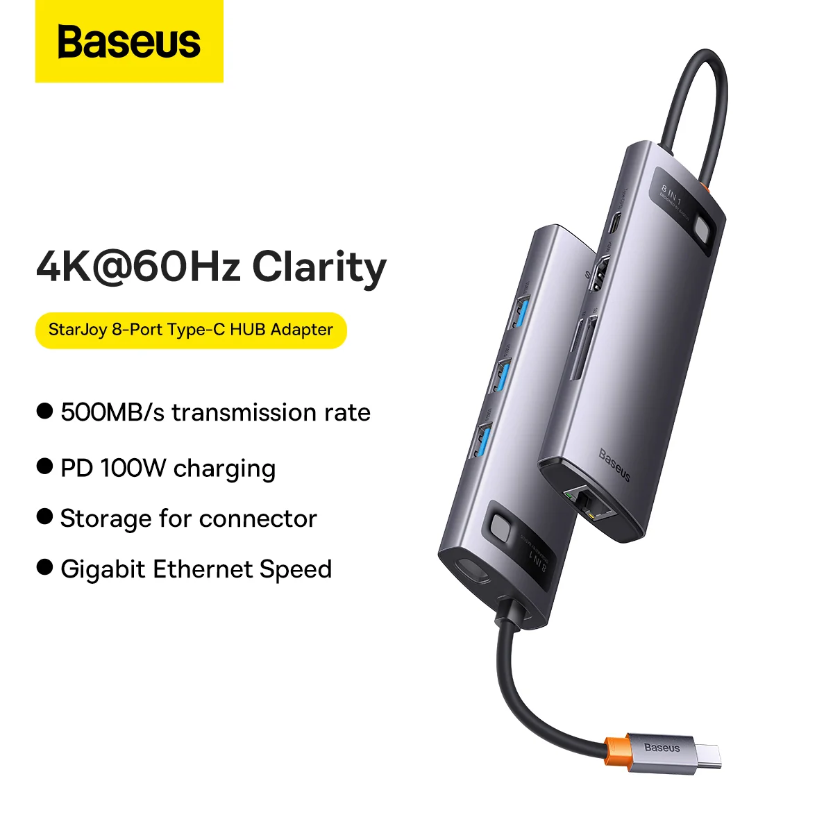 Baseus-Hub-Type-C-8-in-1-HDMI4K-60@Hz-StarJoy-8-Port-Multi-functional-Hub-Update-Version-WKWG080113-16 Baseus Hub Type-C 8 in 1 HDMI4K 60@Hz StarJoy 8-Port Multi-functional Hub Update Version -WKWG080113 - Image 1