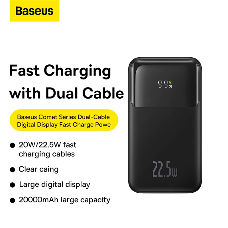 Baseus-Power-Bank-20000mAh-22.5W-Built-in-Lightning-Type-C-Cable-Comet-Series-Digital-Display-Fast-Charge-Power-PPMD020101-5 Baseus Power Bank 20000mAh 22.5W Built-in Lightning & Type-C Cable Comet Series Digital Display Fast Charge Power Bank p100225303112 Black - Image 1