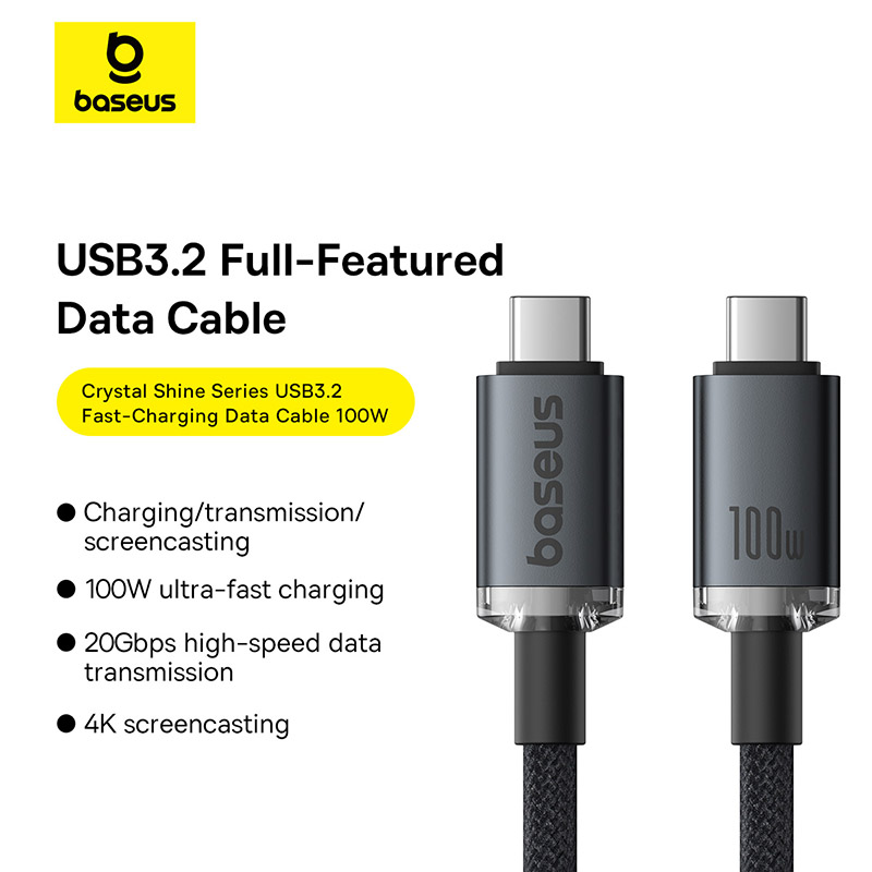 Baseus-Thunderbolt-Cable-Crystal-Shine-USB3.2-Full-Featured-USB-C-to-USB-C-Display-Cable-100W-1.5m-20Gb-Cluster-Black-P10318204111-00-17 Baseus Thunderbolt Cable Crystal Shine USB3.2 Full-Featured USB-C to USB-C Display Cable 100W 1.5m 20Gb Cluster Black P10318204111-00 - Image 1