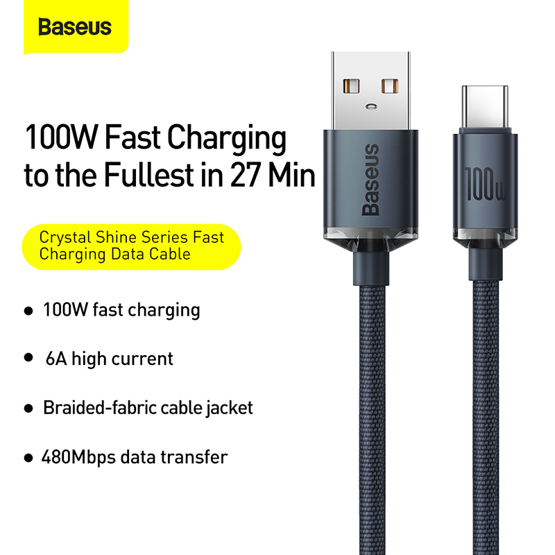 Baseus-usb-to-type-c-100w-cable-6-1 Baseus USB to Type-C 100W Crystal Shine Series Fast Charging Data Cable 1.2m Black CAJY000401 - Image 1