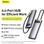 Baseus Metal Gleam Series 6-in-1 Multifunctional Type-C HUB Docking Station Gray CAHUB-CW0G - Image 2