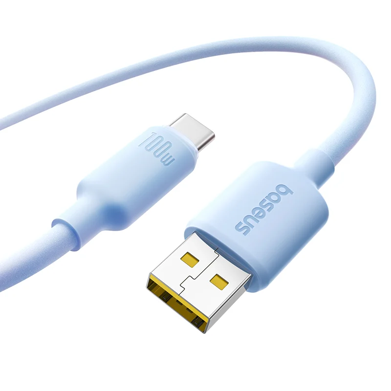 E0426802s Baseus Cable Foamed Silicone Fast Charging Data Cable USB-A to Type-c 100W Blue 1m E0426802 - Image 1