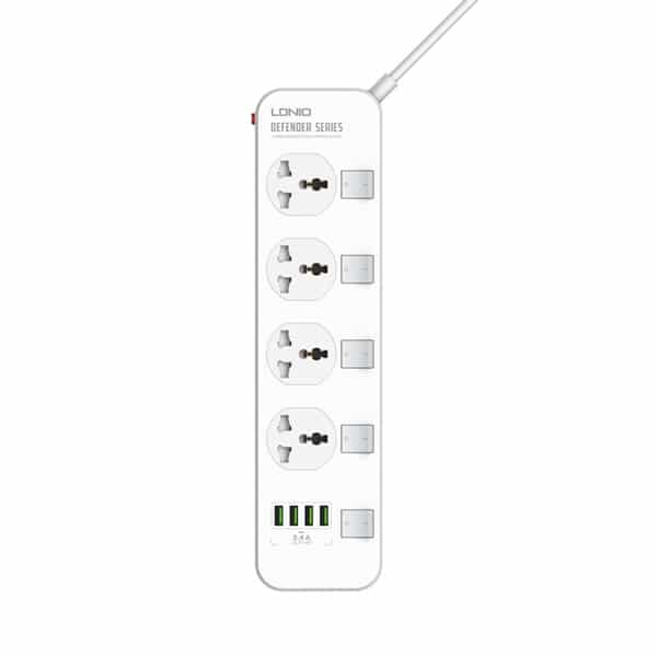 LDNIO-SC4408-2500W-4-Socket-4-USB-Port-Power-Strip-1 LDNIO SC4408 4 Power Socket Auto ID 2500W 4USB Charging Port - Image 1