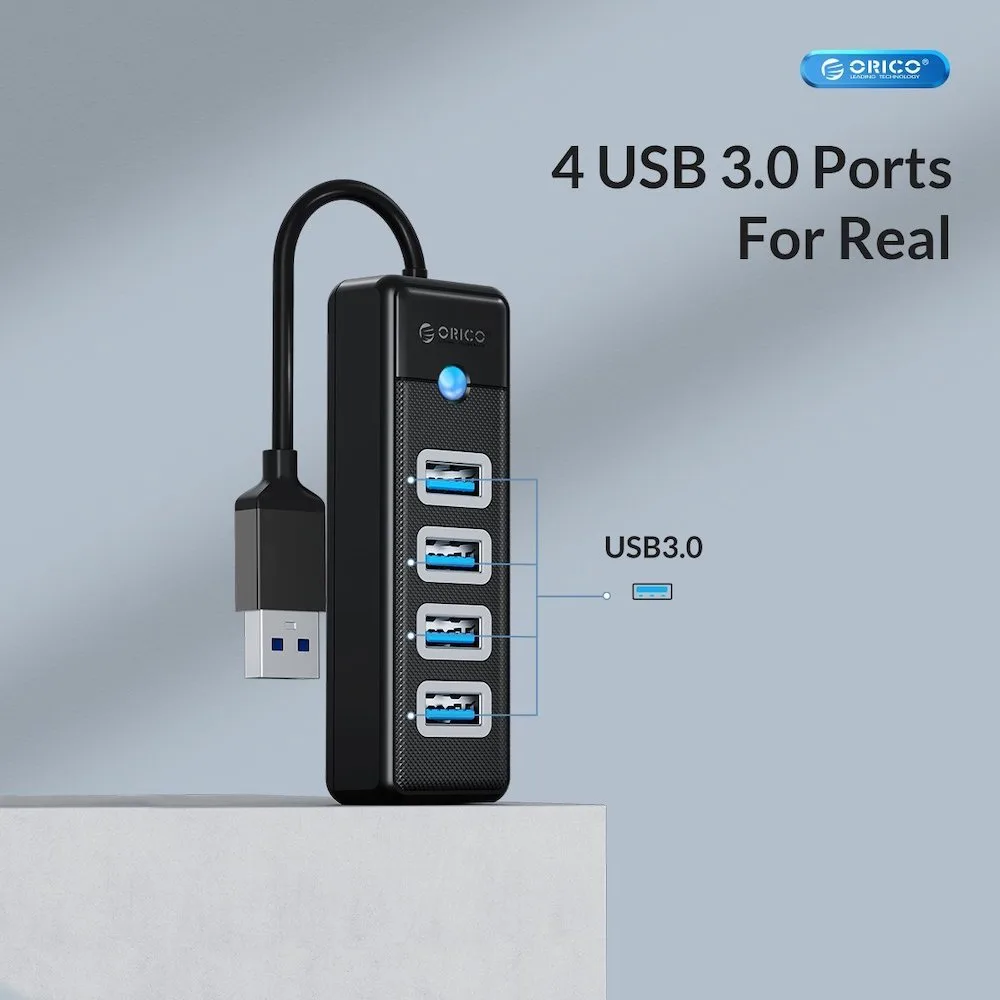 ORICO-PW4U-U3-015-BK-EP-t-jpg-1 Orico Hub 4in1 USB-A To 4x USB3.0 4-Port Hub PW4U-U3-015-BK-EP 15cm black - Image 1