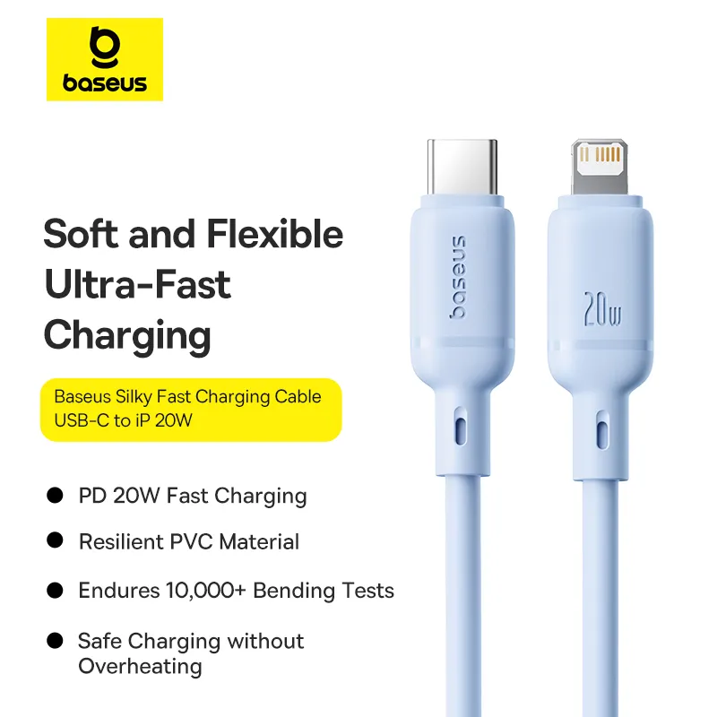 P10377700313-00-1 Baseus Cable For Iphone 14 13 12 11 Series Type-c to Lightning PD 20W Silky Series Fast Charging Galaxy Blue P10377700313-00 - Image 1