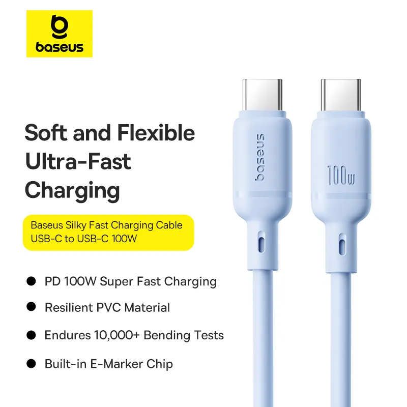 P10377704313-00-8 Baseus Silky Series Fast Charging Cable Type-c to Type-C 100W 1m Galaxy Blue P10377704313-00 - Image 1