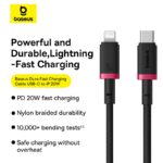 Baseus Cable For Iphone PD 20W Dura Series Fast Charging Cable Type-C to Lightning 2m Red+Black P10377800U01-03
