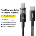 Baseus Display 2 Type-C to Type-C 100W Cable For Iphone 15 16 Samsung S25 S24  Pixel Macbook 1m - Image 2