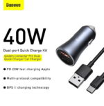 Baseus Golden Contactor Pro Dual Quick Charger Car Charger U+C 40W USB Type-C 5A 1.0m Cable Dark Gray TZCCJD-0G