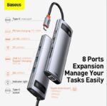 BASEUS Metal Gleam Series 8-in-1 Multifunctional Type-C HUB Docking Station CAHUB-CV0G - Dark Grey - Image 6